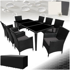 Garden Table and Chairs Menorca - 8 armchairs, dining table, protective cover - black