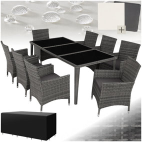 Garden Table and Chairs Menorca - 8 armchairs, dining table, protective cover - grey