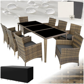 Garden Table and Chairs Menorca - 8 armchairs, dining table, protective cover - nature