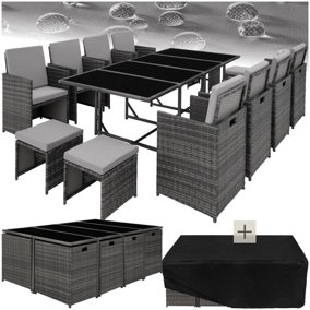 Garden Table and Chairs Palma - 12 seats with cushions, dining table, rain cover - grey/light grey