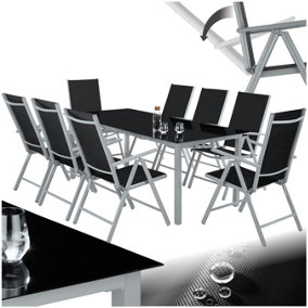 Garden Table and Chairs Pompeii - for 8 people, aluminium frame, adjustable backrests - silver