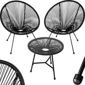 Garden Table and Chairs Santana - retro Acapulco design, weather-resistant, & safety glass tabletop - black