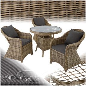 Garden Table and Chairs Zurich - 3 armchairs, dining table, pre-assembled chairs - nature