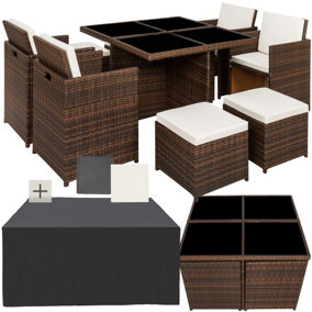 Garden Table & Chairs Manhattan - 8 seats with cushions, dining table, rain cover - black/brown