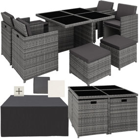 Garden Table & Chairs Manhattan - 8 seats with cushions, dining table, rain cover - grey