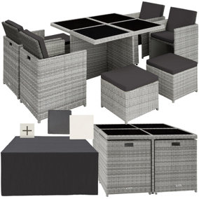 Garden Table & Chairs Manhattan - 8 seats with cushions, dining table, rain cover - light grey