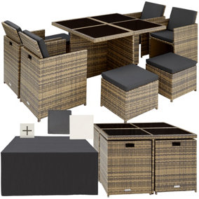 Garden Table & Chairs Manhattan - 8 seats with cushions, dining table, rain cover - nature