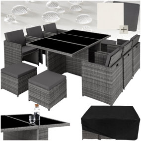 Garden Table & Chairs New York - 10 seats with cushions, dining table, rain cover - grey