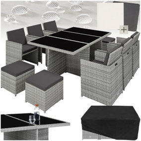 Garden Table & Chairs New York - 10 seats with cushions, dining table, rain cover - light grey
