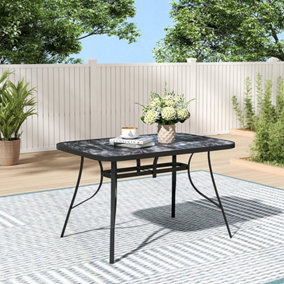 Garden Table Outdoor Marble Rectangle Table with Metal Steel Frame and 5.1cm Umbrella Hole 120cm(L)