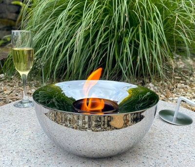 Garden Table top Fire Pit Lamp Large Silver Smooth Finish