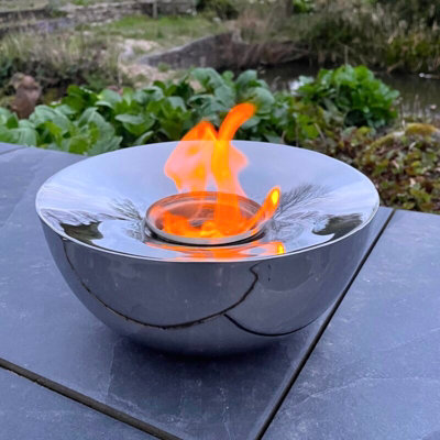 Garden Table top Fire Pit Lamp Large Silver Smooth Finish