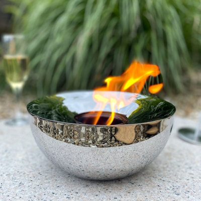 Garden Table top Fire Pit Lamp Large Silver Smooth Finish