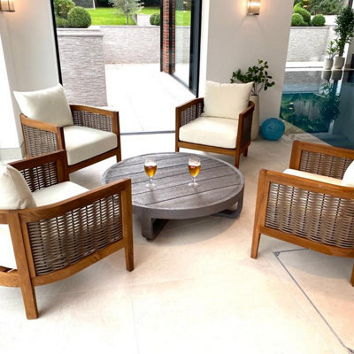 Garden Teak 4 Chair Coffee Patio Furniture Set