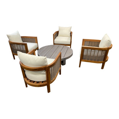 Garden Teak 4 Chair Coffee Patio Furniture Set - 3