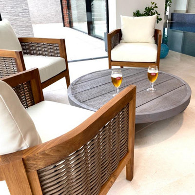 Garden Teak 4 Chair Coffee Patio Furniture Set - 4
