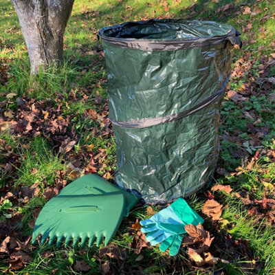 Garden Tidy Leaf Collection Scoops Clean Up Kit Leaf Grabs, Gloves & Pop Up Waste Bag