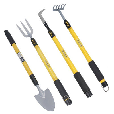 Garden Tool Kit Spade Shovel Fork Rake Weeder Telescopic Extendable Handles
