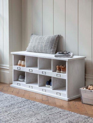 Garden Trading Chedworth 8 Shoe Locker Hallway Bench Storage White Wooden Spruce DIY at B Q