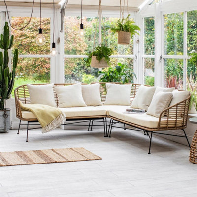 Garden Trading Hampstead Corner Sofa Seat Bench Pads PE Bamboo Indoor Outdoor DIY at B Q