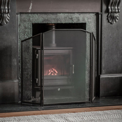Garden Trading Latton Folding Fire Place Screen Guard Fireside Black Iron