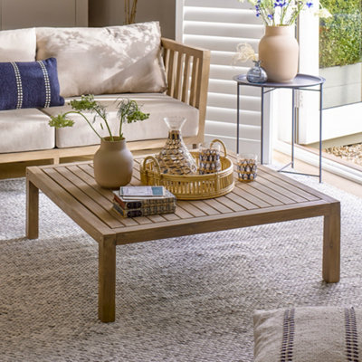 Garden Trading Porthallow Wooden Square Coffee Table Natural Indoor Outdoor