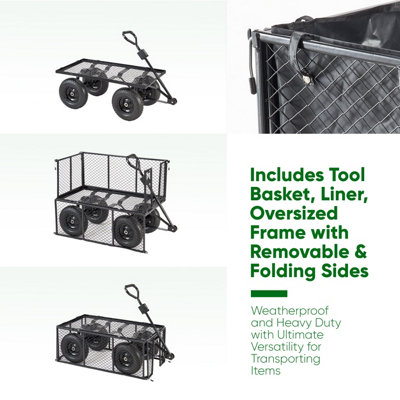 Garden TRAILER Deluxe High Sided Cart Pull Along Trolley 500kg Heavy ...