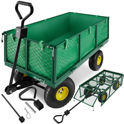 Garden Trolley - foldable side walls, padded handle, 550 kg load capacity - green