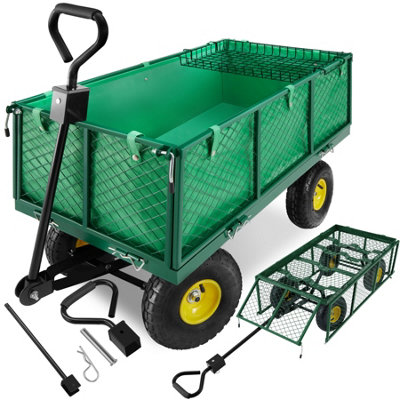 Garden Trolley - foldable side walls, shelf, padded handle, 550 kg load capacity - green