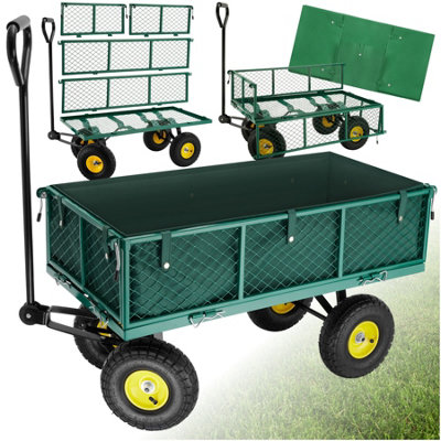 Garden Trolley - foldable side walls, steering axle, padded handle, 350 kg load capacity - green