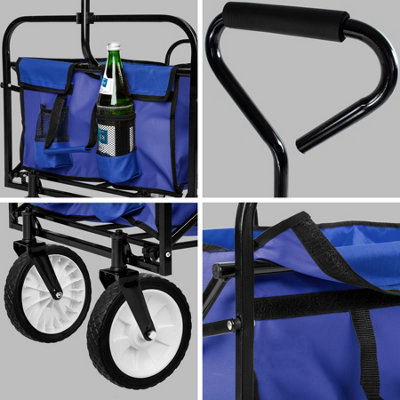 Garden Trolley - foldable with 2 mesh pockets, 80 kg load capacity  - blue