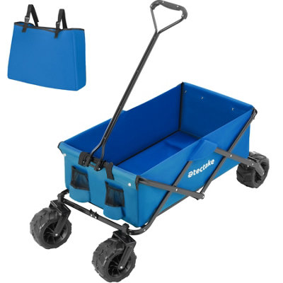 Garden Trolley - foldable with wide wheels, 2 pockets, transport bad, 80 kg capacity - blue