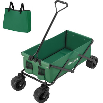 Garden Trolley - foldable with wide wheels, 2 pockets, transport bad, 80 kg capacity - green