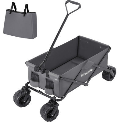 Garden Trolley - foldable with wide wheels, 2 pockets, transport bad, 80 kg capacity - grey