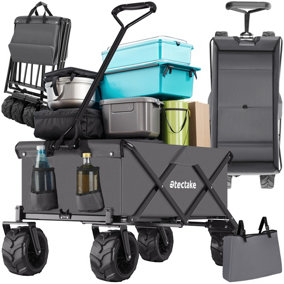 Garden Trolley - foldable with wide wheels, 2 pockets, transport bad, 80 kg capacity  - grey