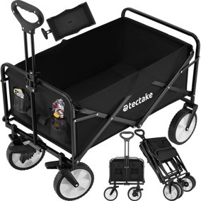 Garden Trolley Leon - foldable, with brakes, fabric insert, 2 pockets, bag  - black