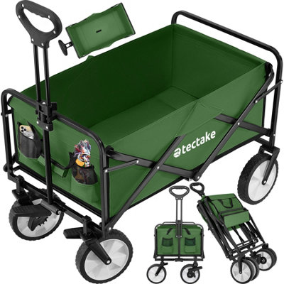 Garden Trolley Leon - foldable, with brakes, fabric insert, 2 pockets, bag - green