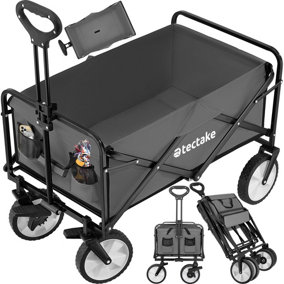 Garden Trolley Leon - foldable, with brakes, fabric insert, 2 pockets, bag  - grey