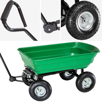 Garden trolley with pneumatic tyres and tiltable bed (300kg load capacity) - green