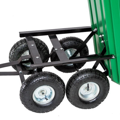 Garden trolley with pneumatic tyres and tiltable bed (300kg load capacity) - green