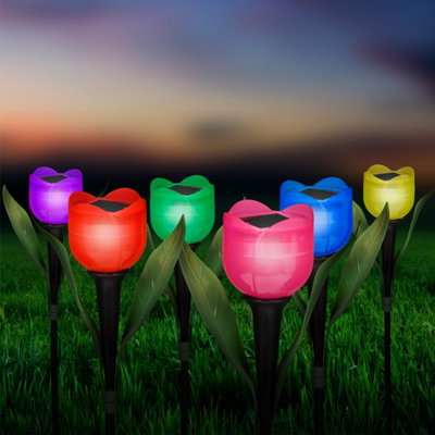 Garden Tulip Flower Shape LED Solar Powered Lights Outdoor Yard Standing Decor