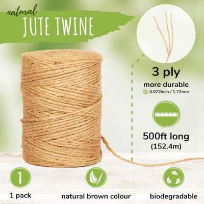 Garden Twine 3 Ply (500ft / 150m roll) 1 Roll Brown Jute String for DIY Crafting, Decoration, & Gift Packaging