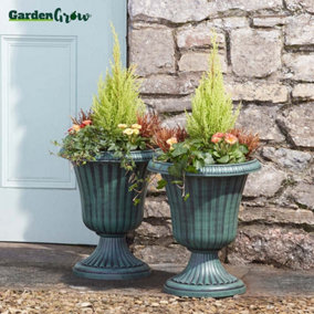 Garden Urn Patio Planter Outdoor & Indoor Large Flower Plant Pots, Set of 2 (Bronze)