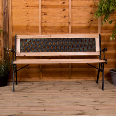 Rackhams 2 Seater Outdoor Wooden Cast Iron With Lattice Design Garden Patio Bench By Rackhams