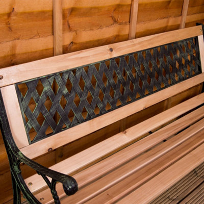 Rackhams 2 Seater Outdoor Wooden Cast Iron With Lattice Design Garden Patio Bench By Rackhams