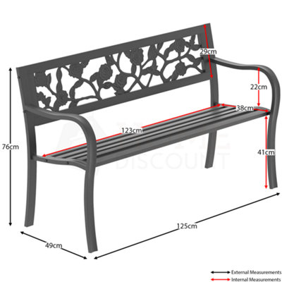Garden Vida 3 Seater 125cm Wide Rose Style Steel Garden Outdoor Bench