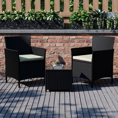 Garden Vida Bali Black 2 Seater Balcony Garden Outdoor Rattan Furniture ...