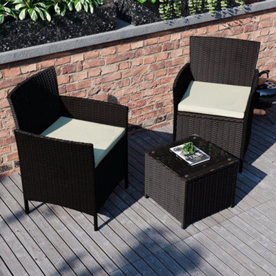 Garden Vida Bali Brown 2 Seater Balcony Garden Outdoor Rattan Furniture Set