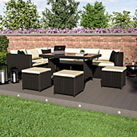 Garden Vida Belgrave Black 9 Seater Balcony Garden Outdoor Rattan Furniture Set With Cover