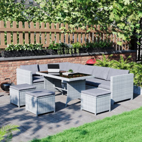 Garden Vida Belgrave Grey 9 Seater Balcony Garden Outdoor Rattan Furniture Set With Cover